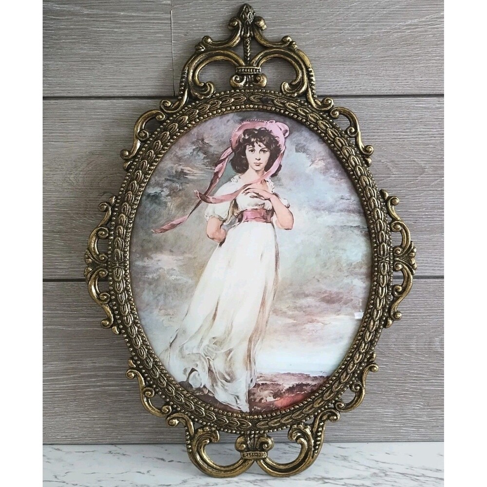 Pinkie Vintage Ornate Oval Victorian Frame Convex Bubble Glass  17”x12” Romantic